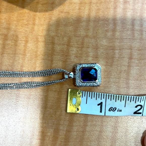 Sterling Silver Necklace with Cz and Blue Stone - Picture 3 of 6